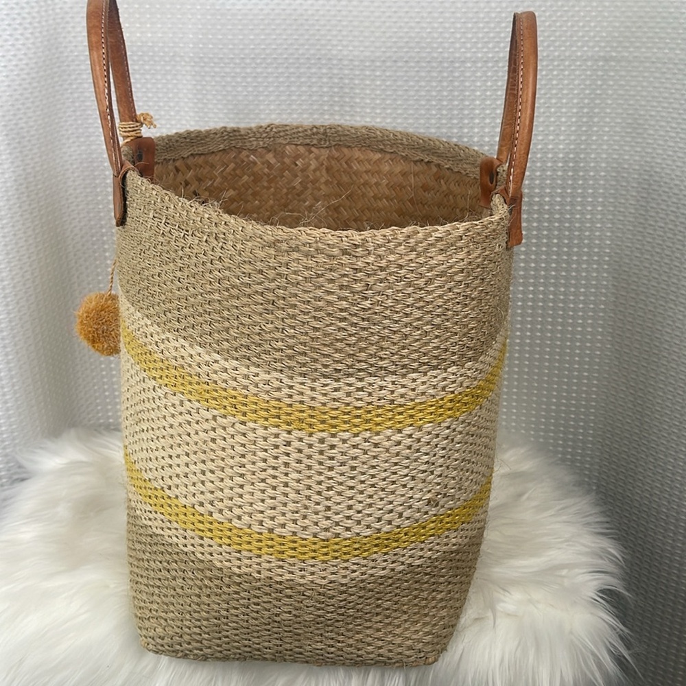 Mar Y Sol Cyprus Basket Tote Handwoven Raffia & Sisal Straw Market Beach Home - Picture 6 of 11